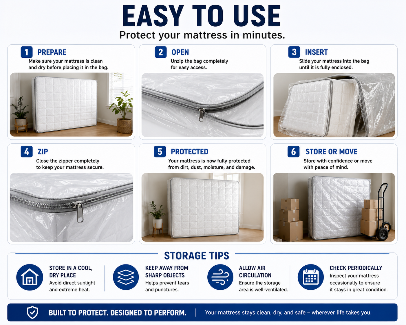 Mattress Bag for Moving & Storage, Queen Size, 4 Mil Heavy Duty Plastic Mattress Cover with Zipper, Waterproof Mattress Protector for Moving, Storage & Disposal