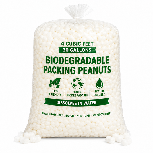 Biodegradable Packing Peanuts, 4 Cubic Feet (30 Gallons), Water Soluble Loose Fill Packaging, Compostable Void Fill for Shipping, Moving & Fragile Items