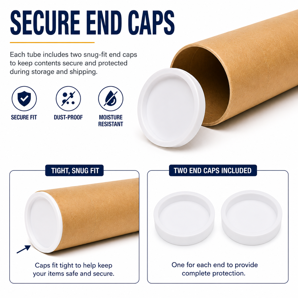 36" Kraft Mailing Tubes with End Caps, 6 Pack, 3 Inch Diameter Heavy Duty Cardboard Shipping Tubes for Posters, Blueprints, Artwork, Documents, Maps & Crafts