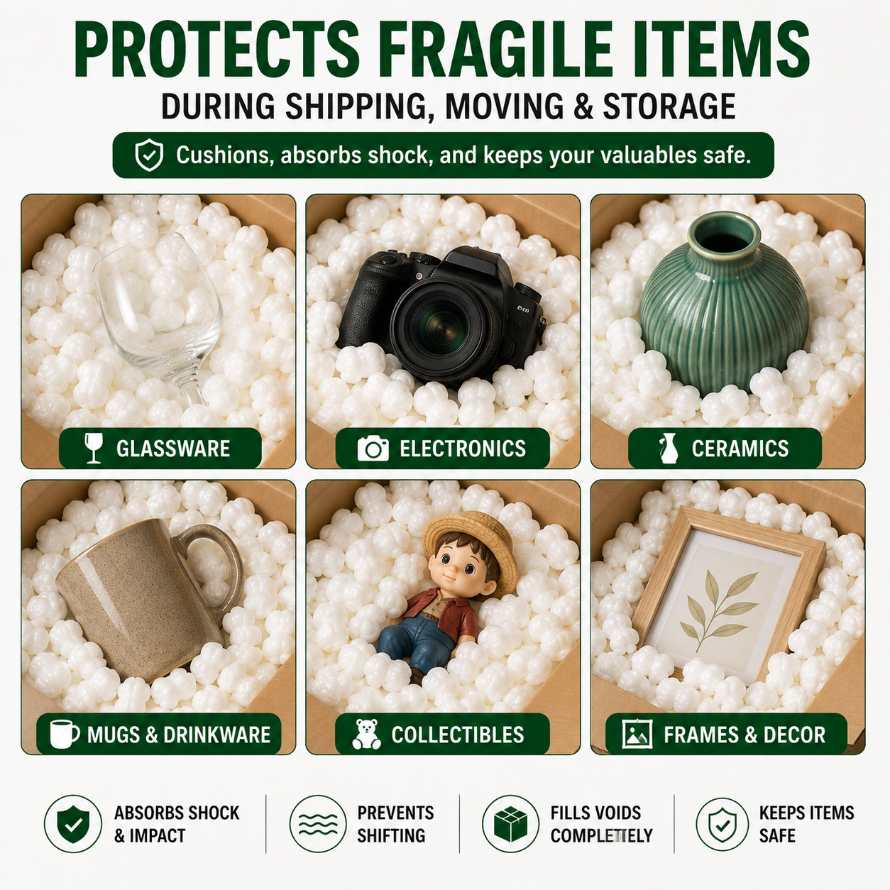 Biodegradable Packing Peanuts, 4 Cubic Feet (30 Gallons), Water Soluble Loose Fill Packaging, Compostable Void Fill for Shipping, Moving & Fragile Items