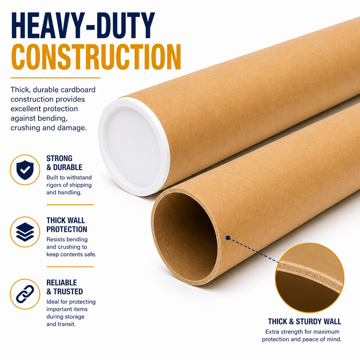 36" Kraft Mailing Tubes with End Caps, 6 Pack, 3 Inch Diameter Heavy Duty Cardboard Shipping Tubes for Posters, Blueprints, Artwork, Documents, Maps & Crafts